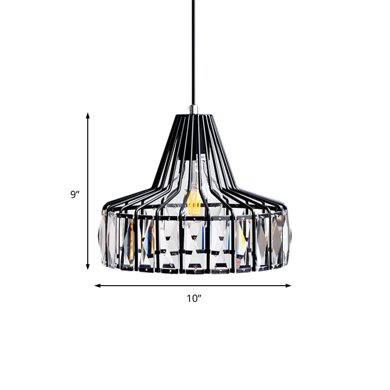 Black Barn Pendant Light Fixture Industrial 1 Light Crystal Block Hanging Light Kit, 10"/12.5" Wide Clearhalo 'Ceiling Lights' 'Modern Pendants' 'Modern' 'Pendant Lights' 'Pendants' Lighting' 223235