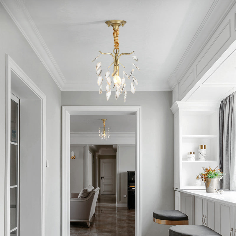 Teardop Crystal Chandelier Light Modern 1 Light Gold Hanging Light Fixture for Hallway Clearhalo 'Ceiling Lights' 'Chandeliers' 'Glass shade' 'Glass' 'Modern Pendants' 'Modern' 'Pendant Lights' 'Pendants' Lighting' 223239