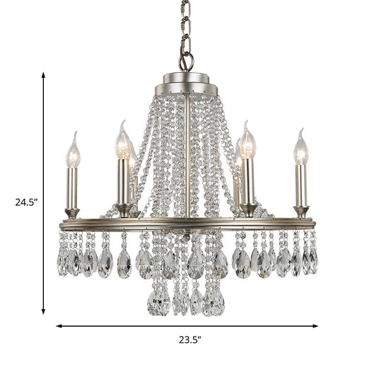 Metal Candle Chandelier Pendant Light Modern 6 Lights Nickel Suspension Light for Dining Room Clearhalo 'Ceiling Lights' 'Chandeliers' 'Modern Chandeliers' 'Modern' Lighting' 223247