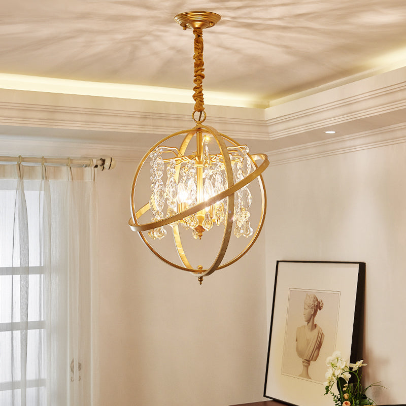 Gold Orb Hanging Light Kit Contemporary 5 Lights Metal Ceiling Chandelier with Crystal Accent Clearhalo 'Ceiling Lights' 'Chandeliers' 'Modern Chandeliers' 'Modern' Lighting' 223251