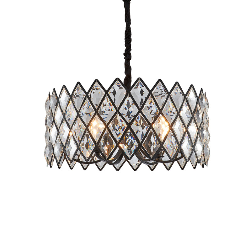 8 Light Living Room Ceiling Pendant Postmodern Black Chandelier Light with Drum Crystal and Metal Shade Clearhalo 'Ceiling Lights' 'Chandeliers' 'Modern Chandeliers' 'Modern' Lighting' 223258