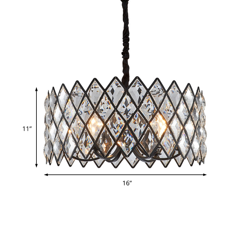 8 Light Living Room Ceiling Pendant Postmodern Black Chandelier Light with Drum Crystal and Metal Shade Clearhalo 'Ceiling Lights' 'Chandeliers' 'Modern Chandeliers' 'Modern' Lighting' 223259