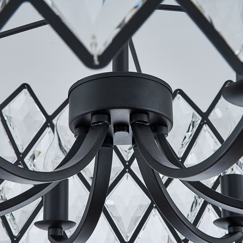 8 Light Living Room Ceiling Pendant Postmodern Black Chandelier Light with Drum Crystal and Metal Shade Clearhalo 'Ceiling Lights' 'Chandeliers' 'Modern Chandeliers' 'Modern' Lighting' 223260