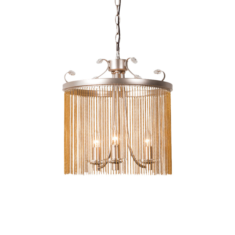 Cylinder Crystal Strand Chandelier Light Modern 3/5/6 Lights Gold Ceiling Pendant Light, 15"/19.5"/24.5" Wide Clearhalo 'Ceiling Lights' 'Chandeliers' 'Modern Chandeliers' 'Modern' Lighting' 223275