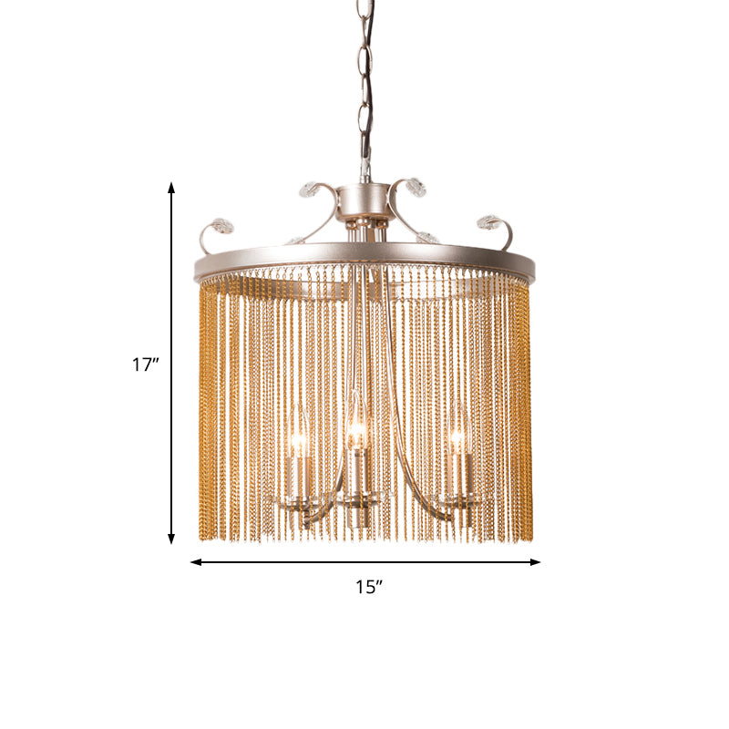 Cylinder Crystal Strand Chandelier Light Modern 3/5/6 Lights Gold Ceiling Pendant Light, 15"/19.5"/24.5" Wide Clearhalo 'Ceiling Lights' 'Chandeliers' 'Modern Chandeliers' 'Modern' Lighting' 223276