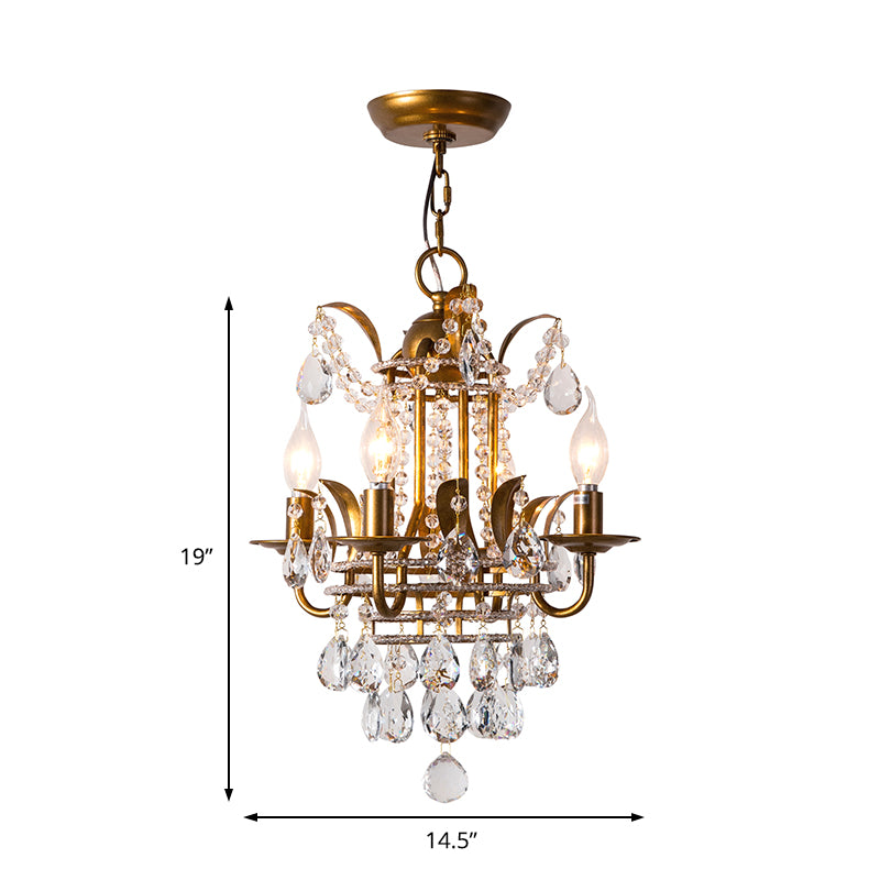 4 Lights Corridor Chandelier Light Modern Gold Hanging Lamp with Candle Crystal Drop Clearhalo 'Ceiling Lights' 'Chandeliers' 'Modern Chandeliers' 'Modern' Lighting' 223288