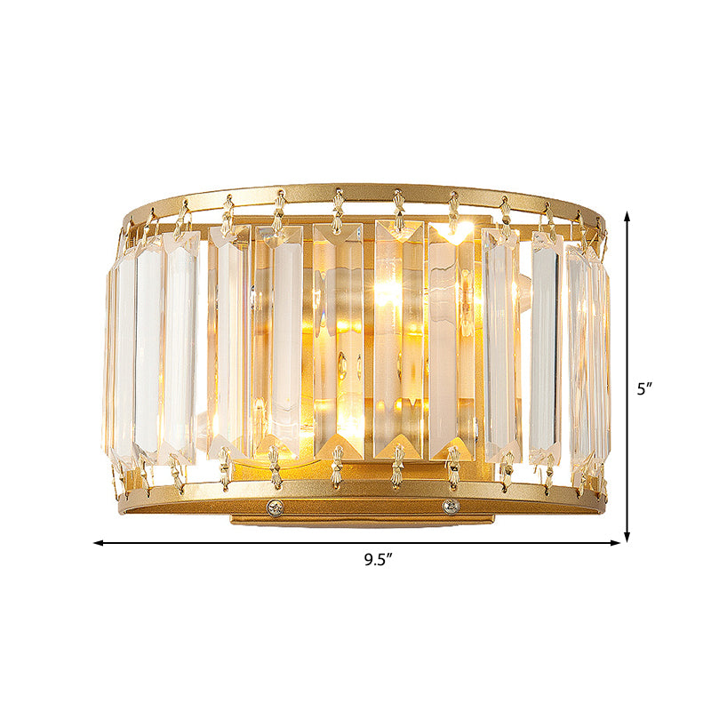 Drum Shaped Wall Sconce Fixture Modern Style Clear Crystal 1 Light Living Room Sconce Lighting in Brass Clearhalo 'Modern wall lights' 'Modern' 'Wall Lamps & Sconces' 'Wall Lights' Lighting' 223298