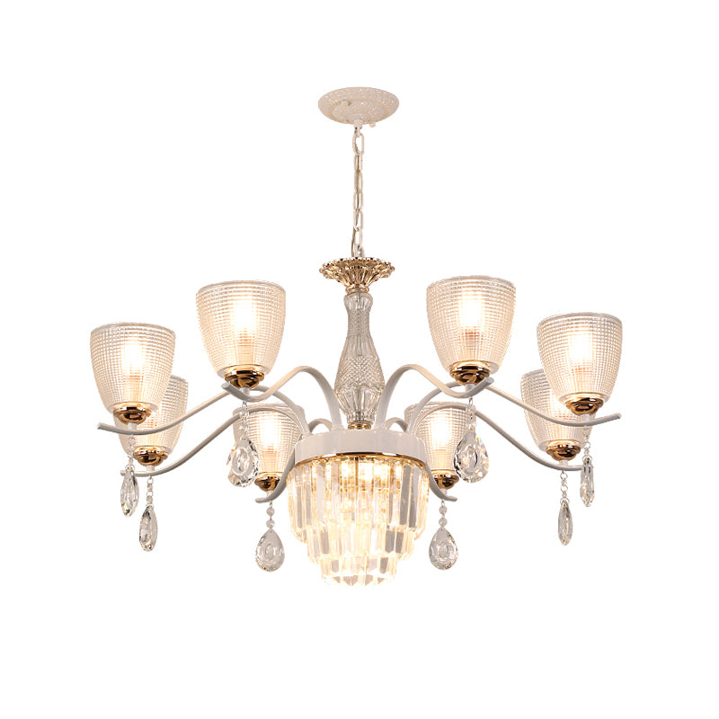 Prism Glass Cup Hanging Light Kit Contemporary 3/6/8 Lights White Chandelier Lamp with Cone Crystal Shade Clearhalo 'Ceiling Lights' 'Chandeliers' 'Modern Chandeliers' 'Modern' Lighting' 223304