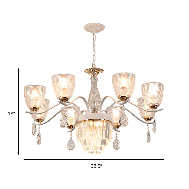 Prism Glass Cup Hanging Light Kit Contemporary 3/6/8 Lights White Chandelier Lamp with Cone Crystal Shade Clearhalo 'Ceiling Lights' 'Chandeliers' 'Modern Chandeliers' 'Modern' Lighting' 223305