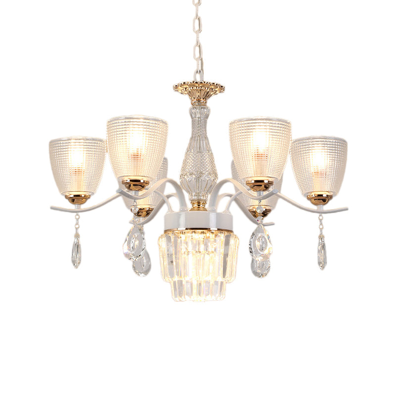 Prism Glass Cup Hanging Light Kit Contemporary 3/6/8 Lights White Chandelier Lamp with Cone Crystal Shade Clearhalo 'Ceiling Lights' 'Chandeliers' 'Modern Chandeliers' 'Modern' Lighting' 223308