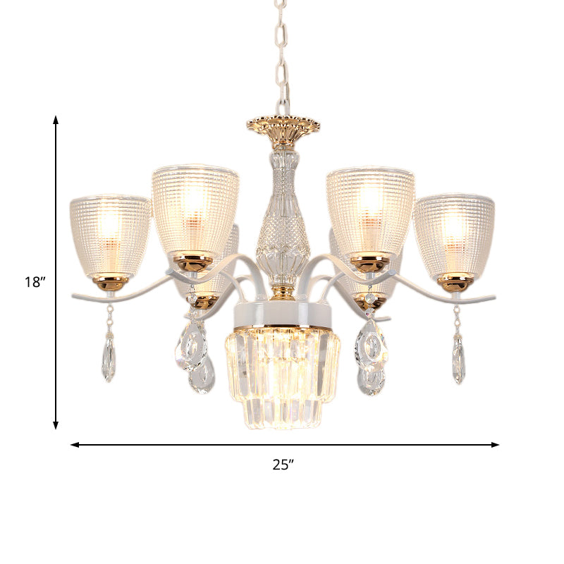 Prism Glass Cup Hanging Light Kit Contemporary 3/6/8 Lights White Chandelier Lamp with Cone Crystal Shade Clearhalo 'Ceiling Lights' 'Chandeliers' 'Modern Chandeliers' 'Modern' Lighting' 223309