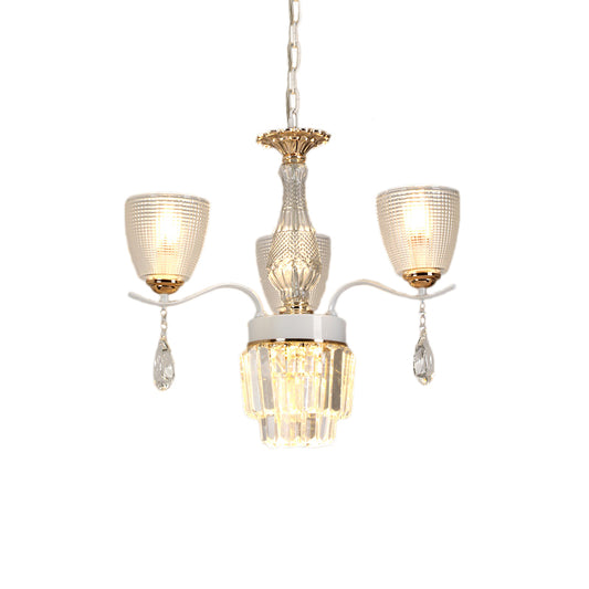 Prism Glass Cup Hanging Light Kit Contemporary 3/6/8 Lights White Chandelier Lamp with Cone Crystal Shade Clearhalo 'Ceiling Lights' 'Chandeliers' 'Modern Chandeliers' 'Modern' Lighting' 223312