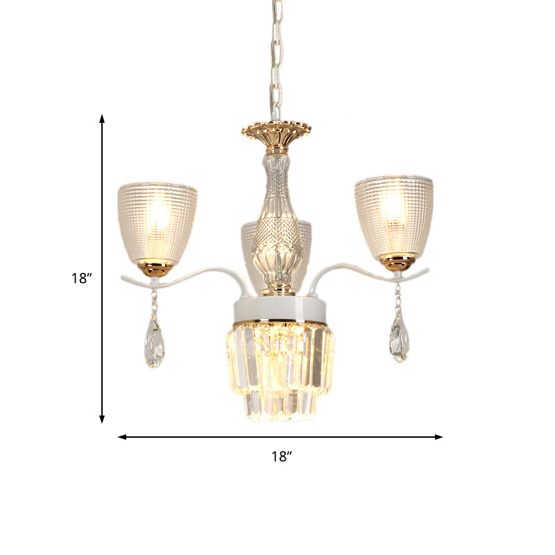 Prism Glass Cup Hanging Light Kit Contemporary 3/6/8 Lights White Chandelier Lamp with Cone Crystal Shade Clearhalo 'Ceiling Lights' 'Chandeliers' 'Modern Chandeliers' 'Modern' Lighting' 223313