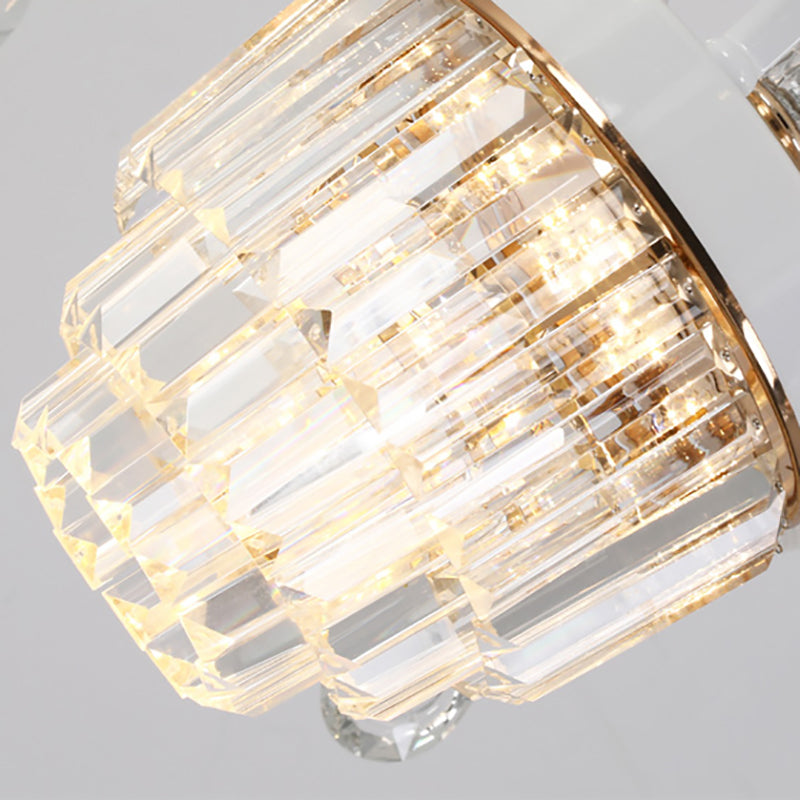 Prism Glass Cup Hanging Light Kit Contemporary 3/6/8 Lights White Chandelier Lamp with Cone Crystal Shade Clearhalo 'Ceiling Lights' 'Chandeliers' 'Modern Chandeliers' 'Modern' Lighting' 223315