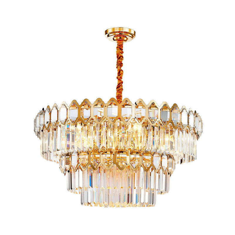 Modern Layered Chandelier Light Faceted Clear Crystal Prism 8 Lights Gold Hanging Light Kit Clearhalo 'Ceiling Lights' 'Chandeliers' 'Modern Chandeliers' 'Modern' Lighting' 223327