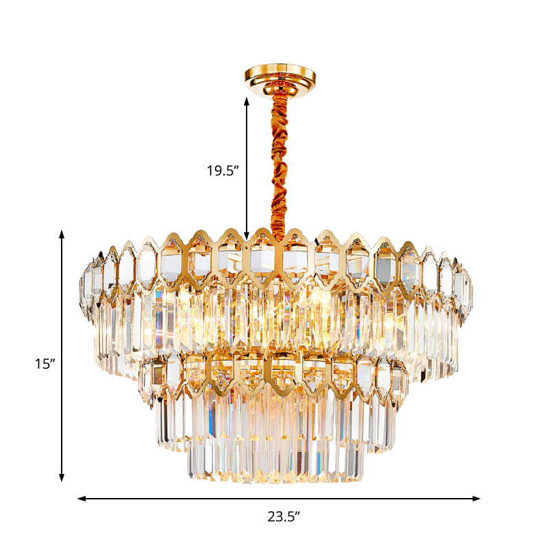 Modern Layered Chandelier Light Faceted Clear Crystal Prism 8 Lights Gold Hanging Light Kit Clearhalo 'Ceiling Lights' 'Chandeliers' 'Modern Chandeliers' 'Modern' Lighting' 223328