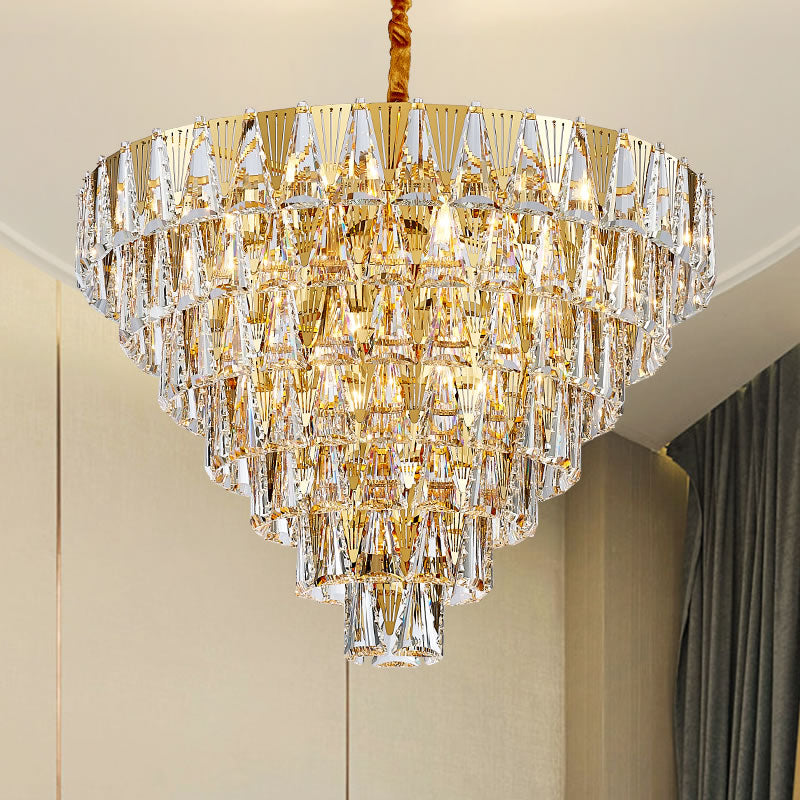 7 Tiers Chandelier Light Fixture Contemporary Crystal Block 10 Lights Gold Hanging Pendant Clearhalo 'Ceiling Lights' 'Chandeliers' 'Modern Chandeliers' 'Modern' Lighting' 223333