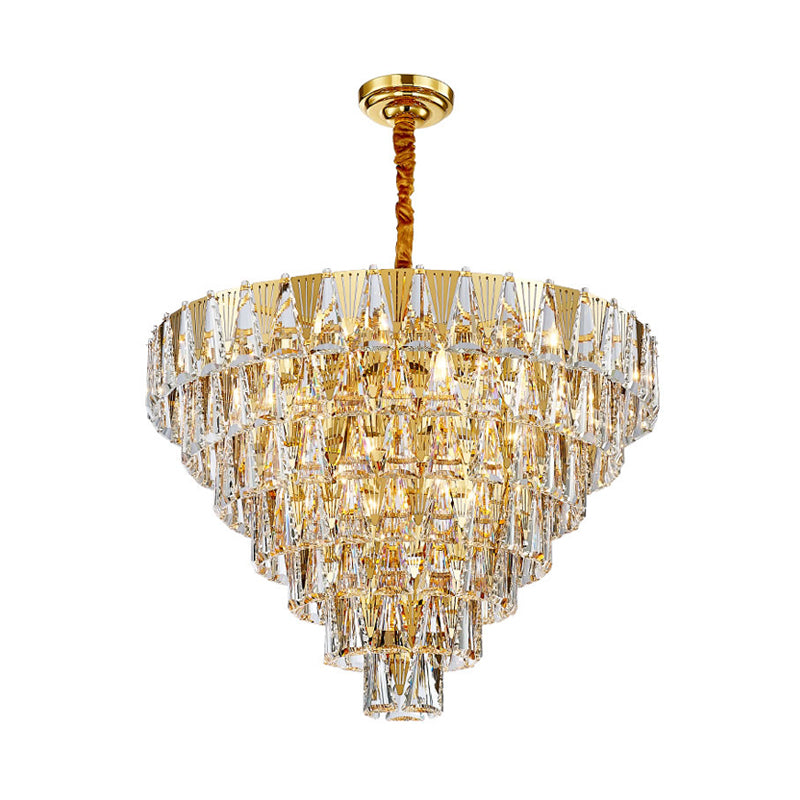 7 Tiers Chandelier Light Fixture Contemporary Crystal Block 10 Lights Gold Hanging Pendant Clearhalo 'Ceiling Lights' 'Chandeliers' 'Modern Chandeliers' 'Modern' Lighting' 223334