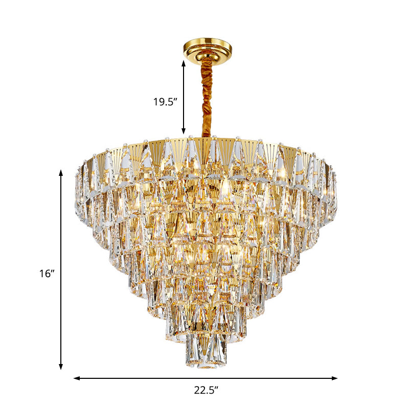 7 Tiers Chandelier Light Fixture Contemporary Crystal Block 10 Lights Gold Hanging Pendant Clearhalo 'Ceiling Lights' 'Chandeliers' 'Modern Chandeliers' 'Modern' Lighting' 223335