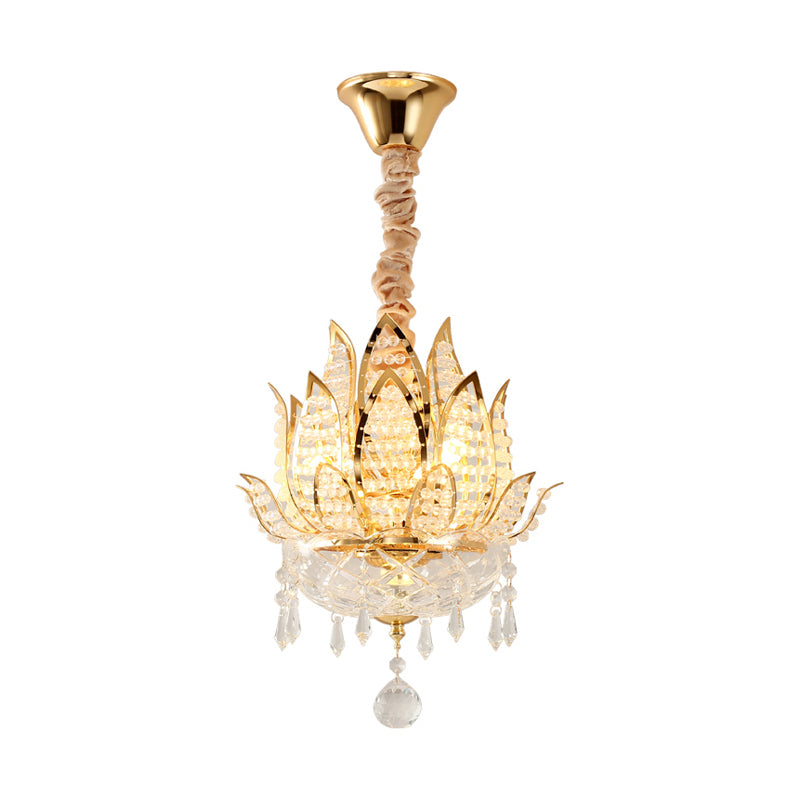 Lotus Corridor Pendant Light Crystal 1 Light Contemporary Hanging Ceiling Light in Gold Clearhalo 'Ceiling Lights' 'Modern Pendants' 'Modern' 'Pendant Lights' 'Pendants' Lighting' 223341