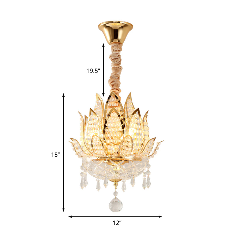 Lotus Corridor Pendant Light Crystal 1 Light Contemporary Hanging Ceiling Light in Gold Clearhalo 'Ceiling Lights' 'Modern Pendants' 'Modern' 'Pendant Lights' 'Pendants' Lighting' 223342