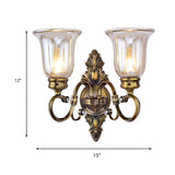 1/2-Light Clear Glass Wall Light Traditional Bronze Bell Shade Dining Room Sconce Light with Curvy Arm Clearhalo 'Wall Lamps & Sconces' 'Wall Lights' Lighting' 223348