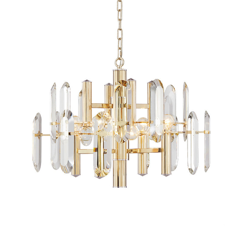 Metal Frame Hanging Light Kit Modern 8/10 Lights Gold Chandelier Light Fixture, 23.5"/31.5" Wide Clearhalo 'Ceiling Lights' 'Chandeliers' 'Modern Chandeliers' 'Modern' Lighting' 223355