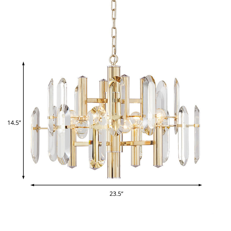 Metal Frame Hanging Light Kit Modern 8/10 Lights Gold Chandelier Light Fixture, 23.5"/31.5" Wide Clearhalo 'Ceiling Lights' 'Chandeliers' 'Modern Chandeliers' 'Modern' Lighting' 223356