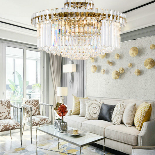 Drum Ceiling Light Fixture Modern Crystal 9 Lights Brass Chandelier Light, 25.5"/31.5" Wide Brass Clearhalo 'Ceiling Lights' 'Chandeliers' 'Modern Chandeliers' 'Modern' Lighting' 223362