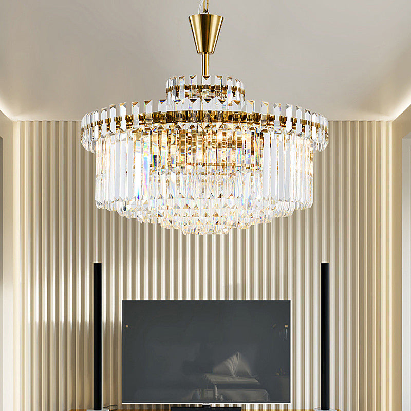 Drum Ceiling Light Fixture Modern Crystal 9 Lights Brass Chandelier Light, 25.5"/31.5" Wide Clearhalo 'Ceiling Lights' 'Chandeliers' 'Modern Chandeliers' 'Modern' Lighting' 223363