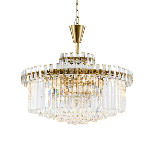 Drum Ceiling Light Fixture Modern Crystal 9 Lights Brass Chandelier Light, 25.5"/31.5" Wide Clearhalo 'Ceiling Lights' 'Chandeliers' 'Modern Chandeliers' 'Modern' Lighting' 223364