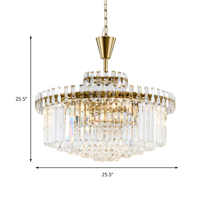 Drum Ceiling Light Fixture Modern Crystal 9 Lights Brass Chandelier Light, 25.5"/31.5" Wide Clearhalo 'Ceiling Lights' 'Chandeliers' 'Modern Chandeliers' 'Modern' Lighting' 223365