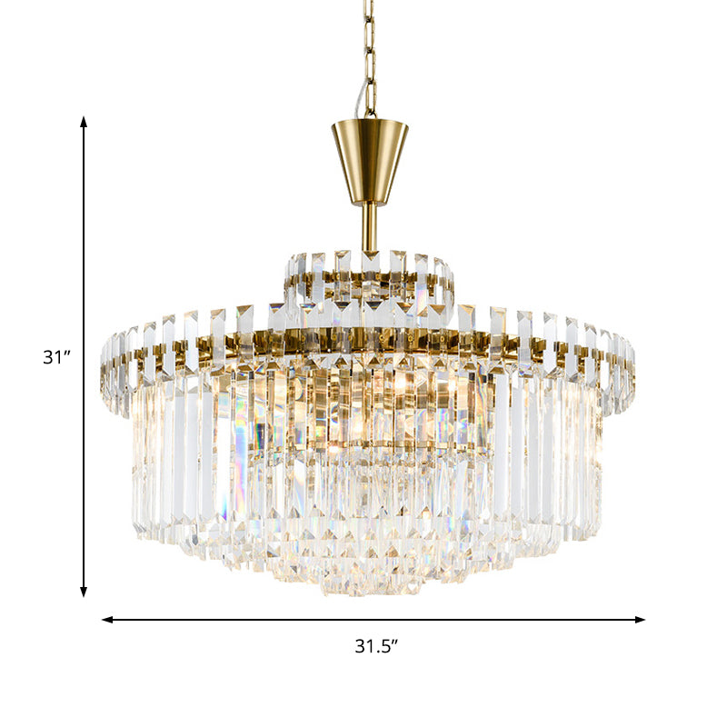 Drum Ceiling Light Fixture Modern Crystal 9 Lights Brass Chandelier Light, 25.5"/31.5" Wide Clearhalo 'Ceiling Lights' 'Chandeliers' 'Modern Chandeliers' 'Modern' Lighting' 223366