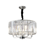 Tri-Sided Glass Rod Drum Ceiling Light Modern 4 Lights Chrome Ceiling Light, 19.5"/23.5" Wide Clearhalo 'Ceiling Lights' 'Chandeliers' 'Modern Chandeliers' 'Modern' Lighting' 223372