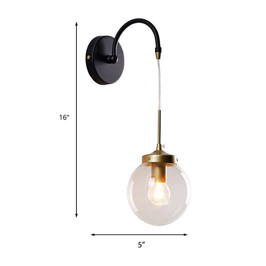 1-Light Clear Glass Wall Sconce Traditional Black Globe Shade Dining Room Sconce Light with Arched Arm Clearhalo 'Wall Lamps & Sconces' 'Wall Lights' Lighting' 223380