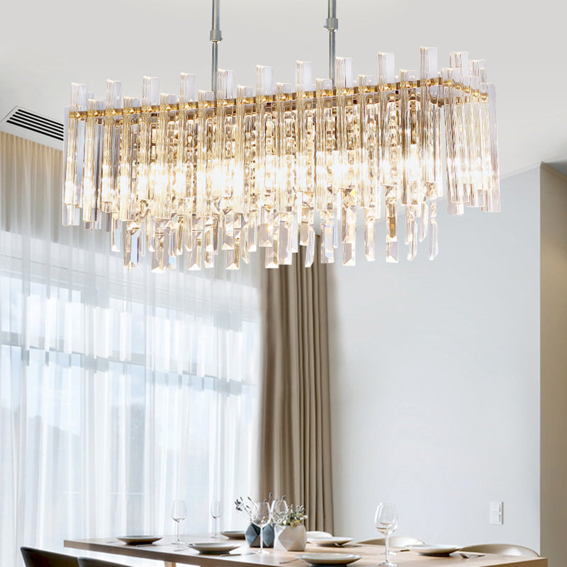 5 Lights Dining Room Chandelier Light Modern Chrome Hanging Light with Round/Rectangle Prism Crystal Chrome Rectangle Clearhalo 'Ceiling Lights' 'Chandeliers' 'Modern Chandeliers' 'Modern' Lighting' 223401