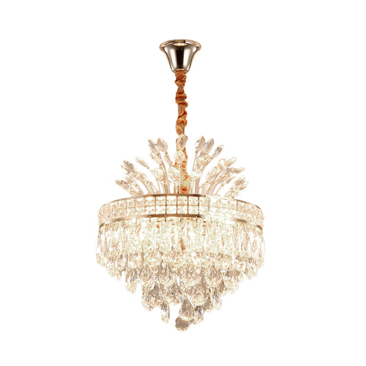 Tapered Chandelier Light Modern Faceted Crystal 9 Lights Gold Hanging Light Fixture for Bedroom Clearhalo 'Ceiling Lights' 'Chandeliers' 'Modern Chandeliers' 'Modern' Lighting' 223408