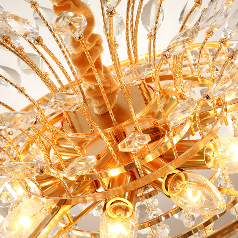 Tapered Chandelier Light Modern Faceted Crystal 9 Lights Gold Hanging Light Fixture for Bedroom Clearhalo 'Ceiling Lights' 'Chandeliers' 'Modern Chandeliers' 'Modern' Lighting' 223411