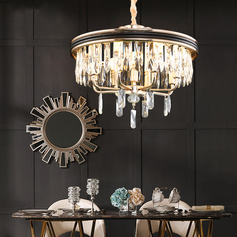 Modern Drum Ceiling Light Crystal Block 7/9 Lights Gold Chandelier Light, 18"/21.5" Wide Clearhalo 'Ceiling Lights' 'Chandeliers' 'Modern Chandeliers' 'Modern' Lighting' 223413