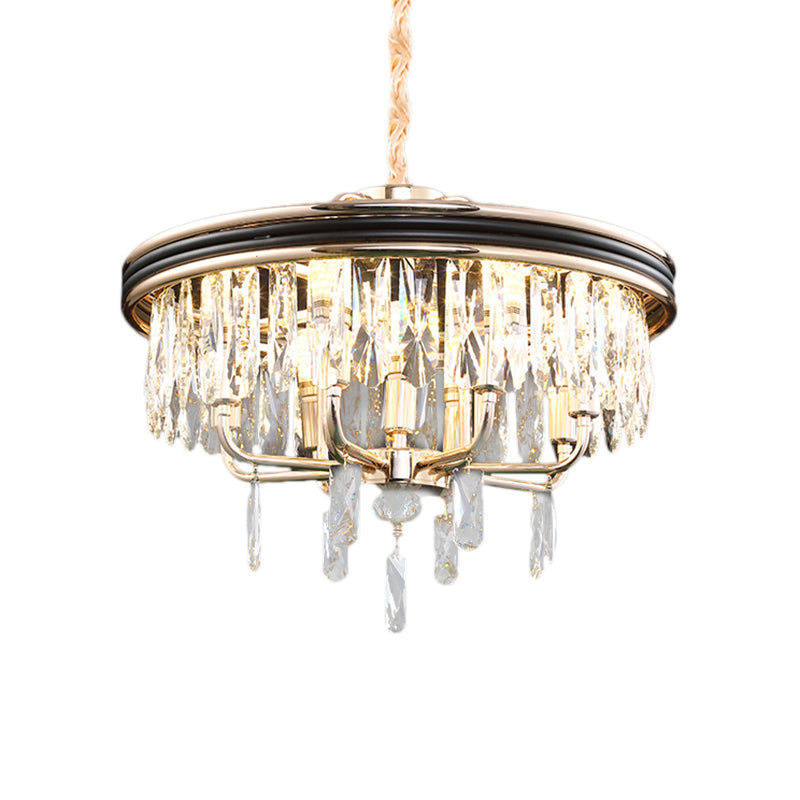 Modern Drum Ceiling Light Crystal Block 7/9 Lights Gold Chandelier Light, 18"/21.5" Wide Clearhalo 'Ceiling Lights' 'Chandeliers' 'Modern Chandeliers' 'Modern' Lighting' 223414