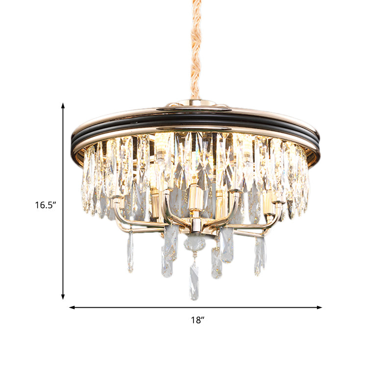 Modern Drum Ceiling Light Crystal Block 7/9 Lights Gold Chandelier Light, 18"/21.5" Wide Clearhalo 'Ceiling Lights' 'Chandeliers' 'Modern Chandeliers' 'Modern' Lighting' 223415