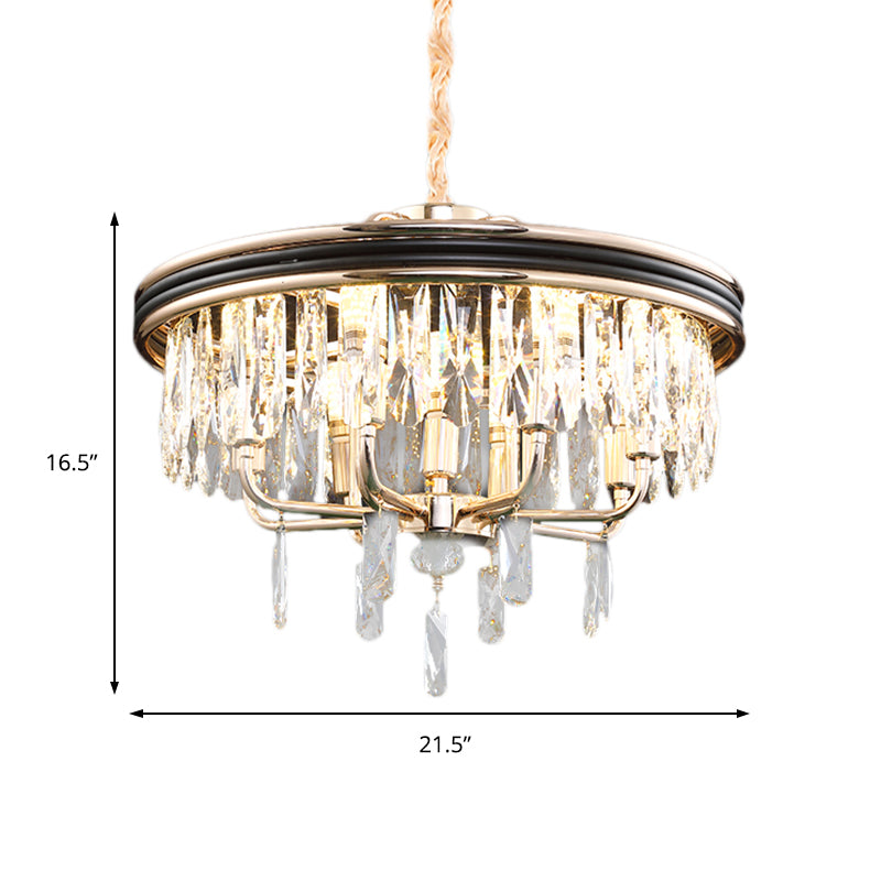 Modern Drum Ceiling Light Crystal Block 7/9 Lights Gold Chandelier Light, 18"/21.5" Wide Clearhalo 'Ceiling Lights' 'Chandeliers' 'Modern Chandeliers' 'Modern' Lighting' 223416