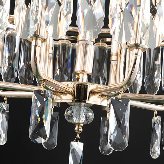 Modern Drum Ceiling Light Crystal Block 7/9 Lights Gold Chandelier Light, 18"/21.5" Wide Clearhalo 'Ceiling Lights' 'Chandeliers' 'Modern Chandeliers' 'Modern' Lighting' 223418