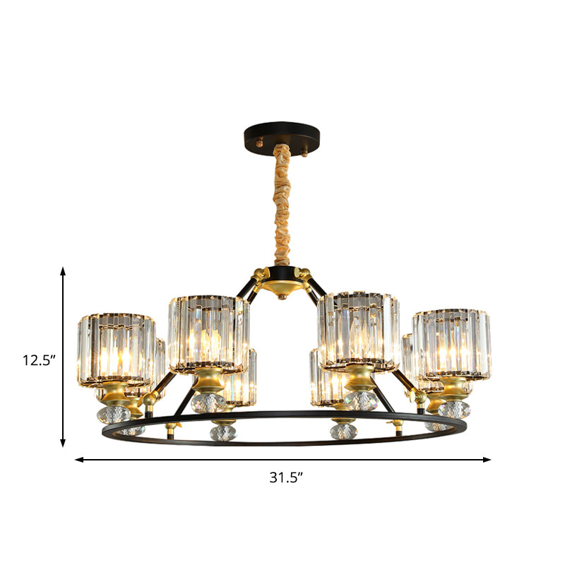 Cylinder Hanging Light Kit Modern Clear Crystal 4/6/8 Lights Black Chandelier Light for Living Room Clearhalo 'Ceiling Lights' 'Chandeliers' 'Modern Chandeliers' 'Modern' Lighting' 223422