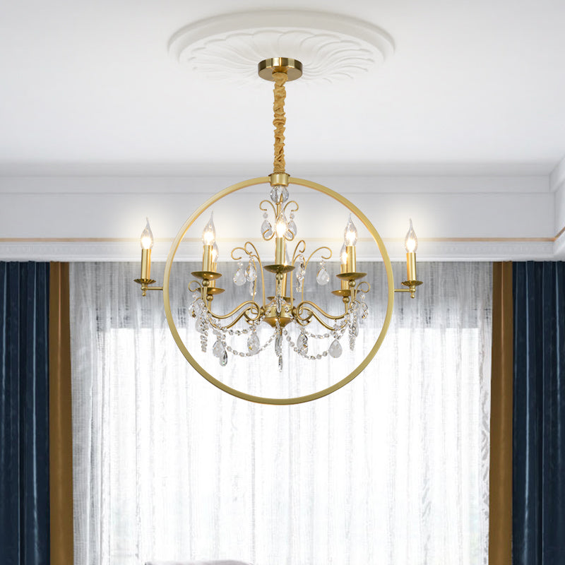 Metal Candelabra Ceiling Suspension Light Modern 6/8 Light Brass Chandelier Light with Crystal Drop Clearhalo 'Ceiling Lights' 'Chandeliers' 'Modern Chandeliers' 'Modern' Lighting' 223430