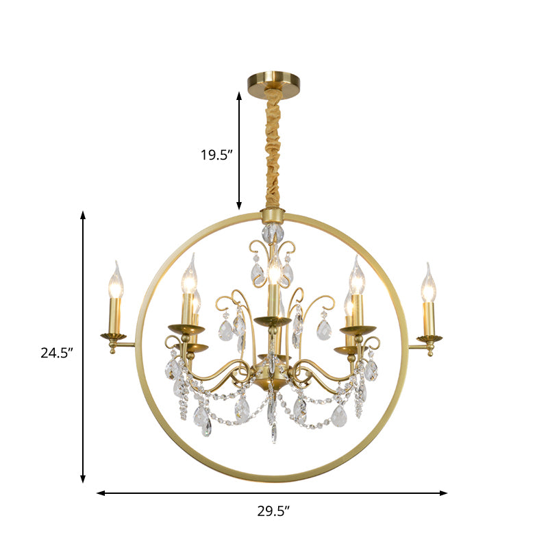 Metal Candelabra Ceiling Suspension Light Modern 6/8 Light Brass Chandelier Light with Crystal Drop Clearhalo 'Ceiling Lights' 'Chandeliers' 'Modern Chandeliers' 'Modern' Lighting' 223432