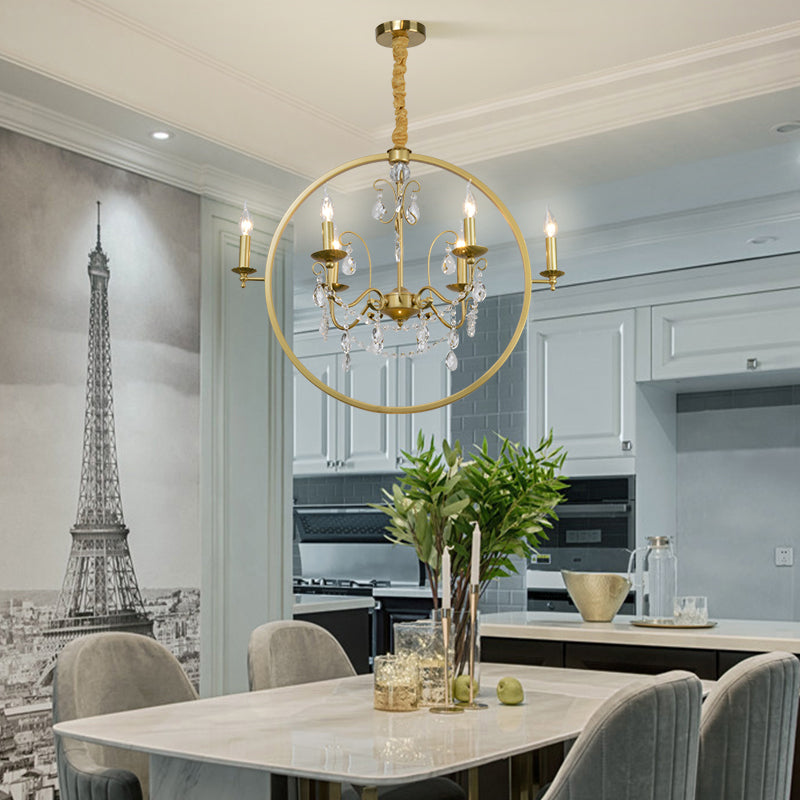 Metal Candelabra Ceiling Suspension Light Modern 6/8 Light Brass Chandelier Light with Crystal Drop 6 Brass Clearhalo 'Ceiling Lights' 'Chandeliers' 'Modern Chandeliers' 'Modern' Lighting' 223433