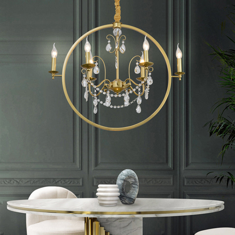 Metal Candelabra Ceiling Suspension Light Modern 6/8 Light Brass Chandelier Light with Crystal Drop Clearhalo 'Ceiling Lights' 'Chandeliers' 'Modern Chandeliers' 'Modern' Lighting' 223434