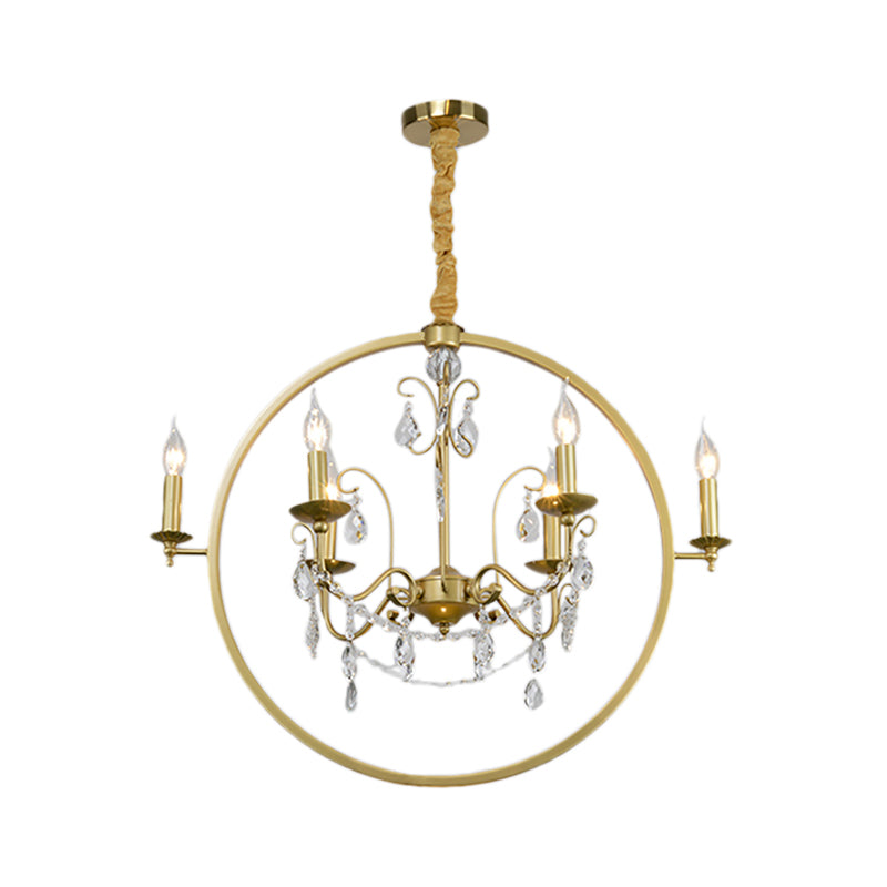 Metal Candelabra Ceiling Suspension Light Modern 6/8 Light Brass Chandelier Light with Crystal Drop Clearhalo 'Ceiling Lights' 'Chandeliers' 'Modern Chandeliers' 'Modern' Lighting' 223435