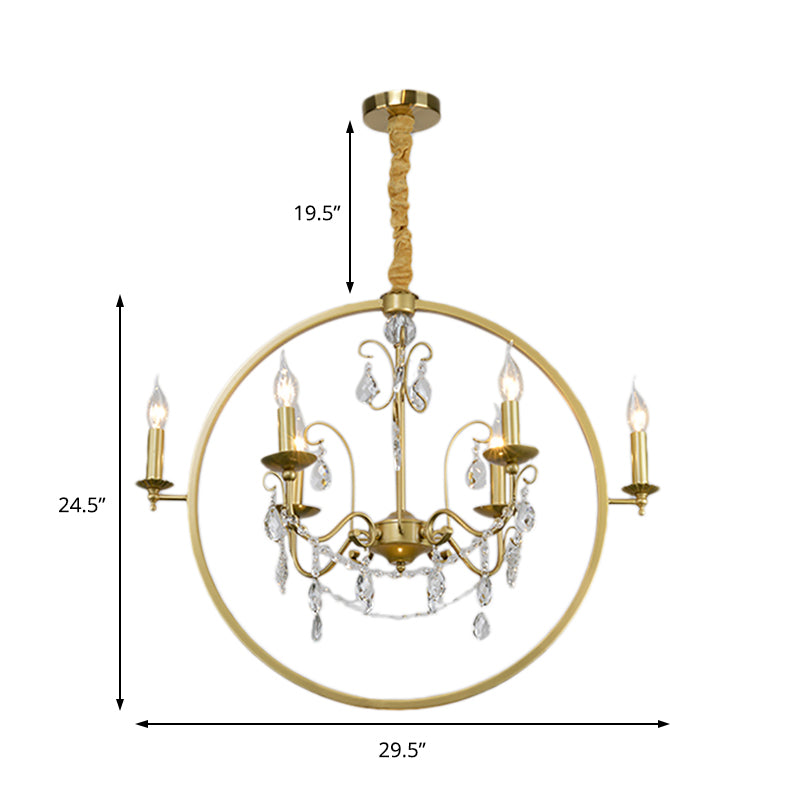 Metal Candelabra Ceiling Suspension Light Modern 6/8 Light Brass Chandelier Light with Crystal Drop Clearhalo 'Ceiling Lights' 'Chandeliers' 'Modern Chandeliers' 'Modern' Lighting' 223436